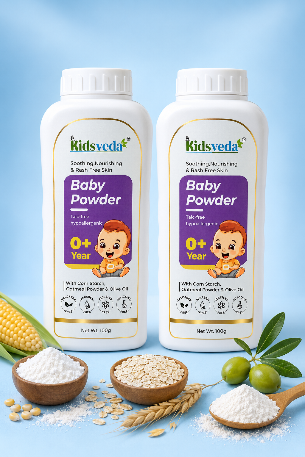BABY POWDER COMBO PACK FOR FLIP (1) Kidsveda Soothing Baby Powder – Talc-Free & Hypoallergenic (100g) - Image 1